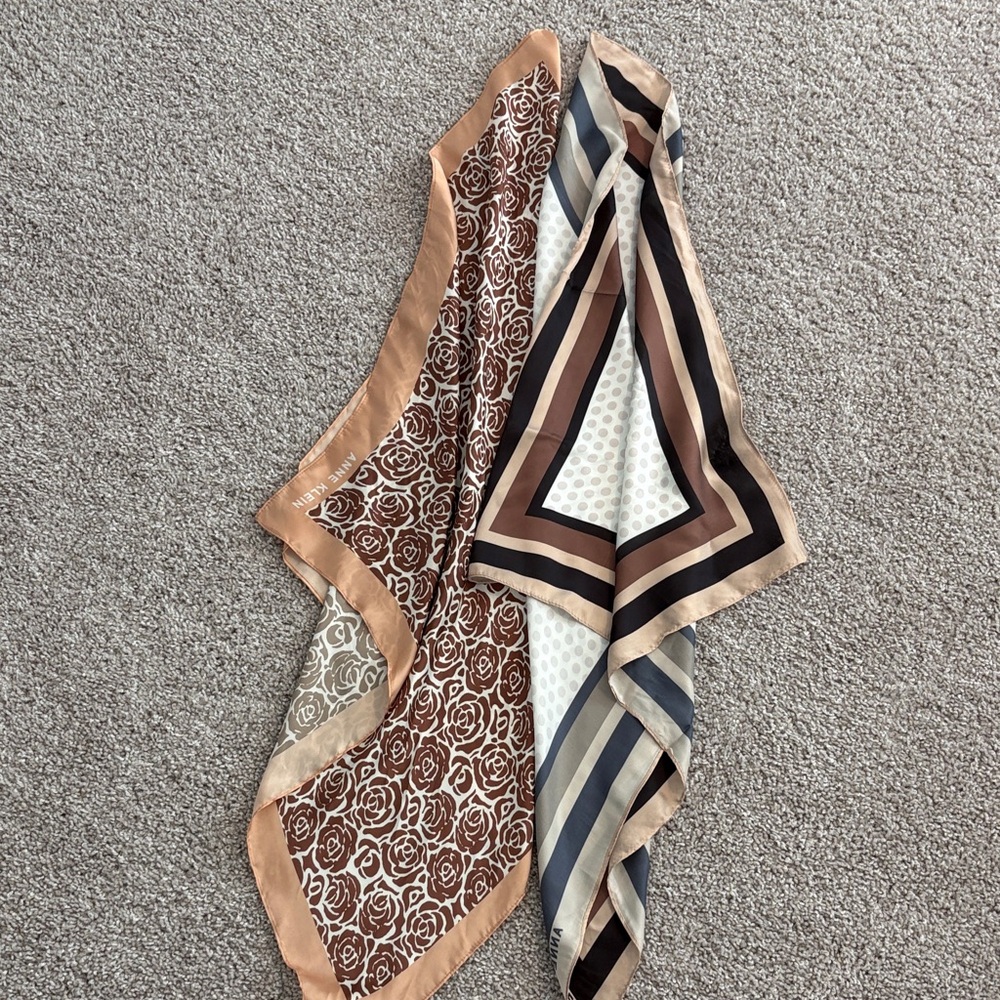 Anne Klein Brown and Tan Floral Geometric Scarf